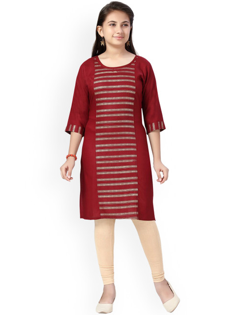 

Aarika Girls Maroon & Beige Printed Kurta