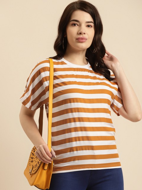 

Prakrti Women Mustard Yellow & White Striped Regular Top