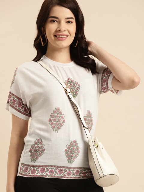 

Prakrti White Ethnic Motif Printed Casual Regular Top