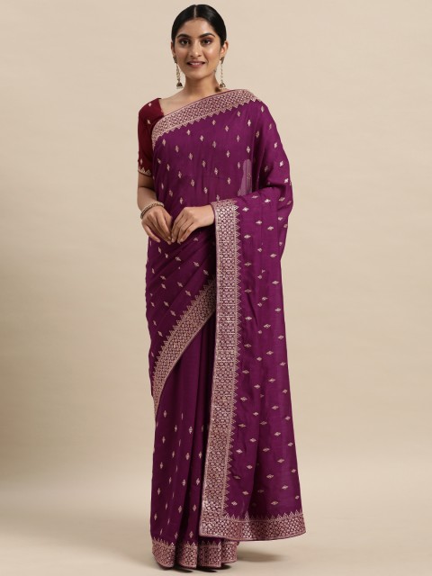 

Saree mall Purple Silk Blend Vichitra Ethnic Embelished Party Sarees