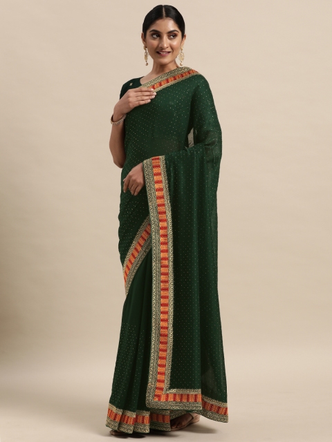 

Saree mall Green Silk Blend Vichitra Ethnic Embelished Party Sarees