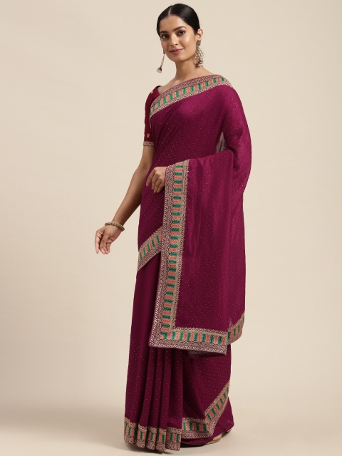 

Saree mall Purple Silk Blend Vichitra Ethnic Embelished Party Sarees