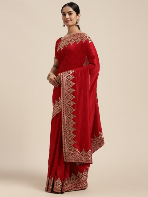 

Saree mall Red Silk Blend Vichitra Ethnic Embelished Sarees