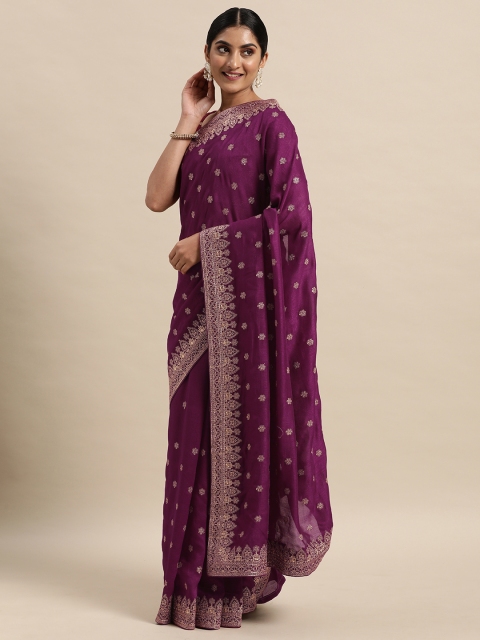 

Saree mall Purple Silk Blend Vichitra Ethnic Embelished Sarees