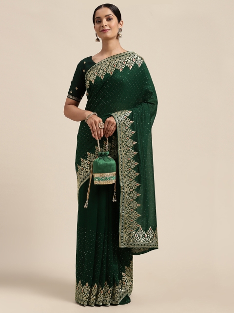 

Saree mall Green Silk Blend Vichitra Ethnic Embelished Sarees