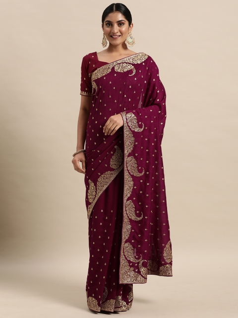 

Saree mall Purple Silk Blend Vichitra Ethnic Embelished Sarees