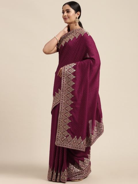 

Saree mall Purple Silk Blend Vichitra Ethnic Embelished Sarees