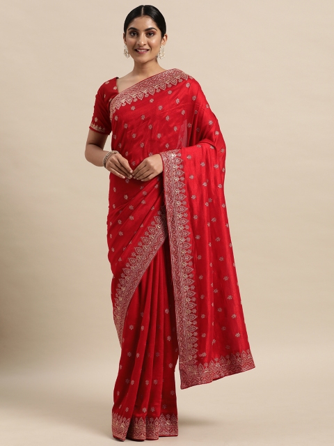 

Saree mall Red Silk Blend Vichitra Ethnic Embelished Sarees