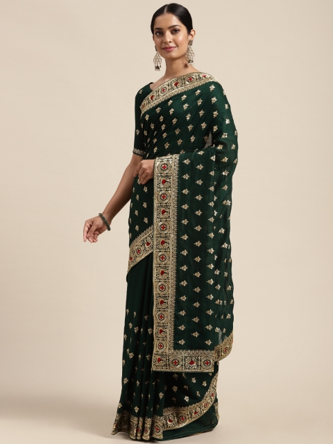 

Saree mall Green Silk Blend Vichitra Ethnic Embelished Sarees