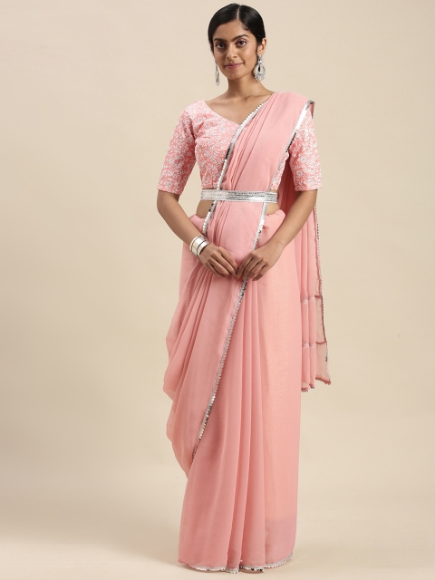 

Mitera Pink Sequinned Border Saree