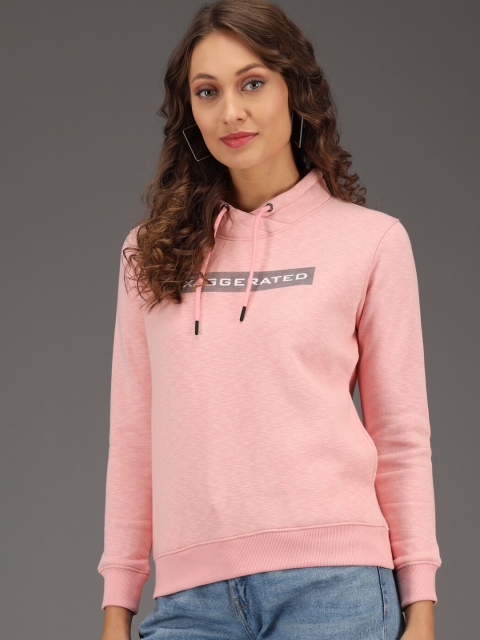 

ANTI CULTURE Women Peach-Coloured Cotton Printed Hooded Sweatshirt