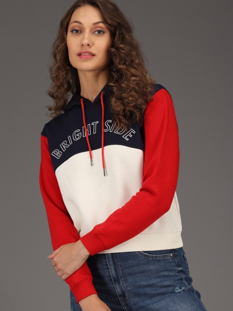 

ANTI CULTURE Women Navy Blue Colourblocked Hooded Sweatshirt