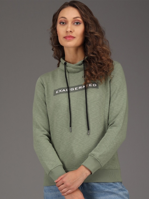 

ANTI CULTURE Women Green Printed Hooded Sweatshirt