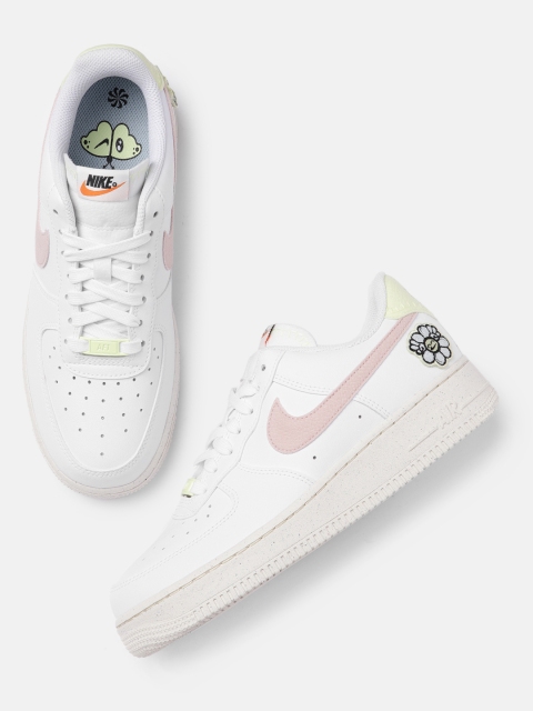 

Nike Women White & Pink Air Force 1 '07 SE Next Nature Sneakers