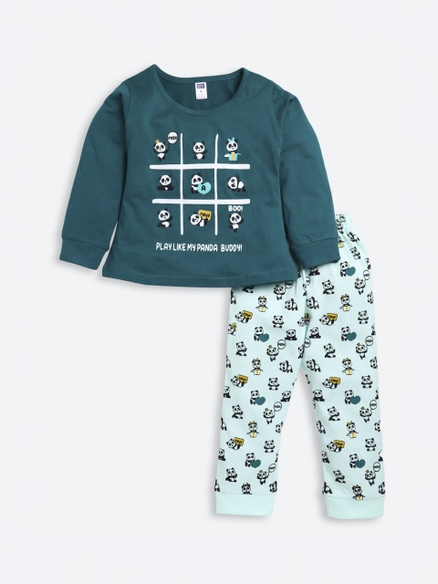 

Nottie Planet Girls Blue Panda Printed Pure Cotton Night Suit