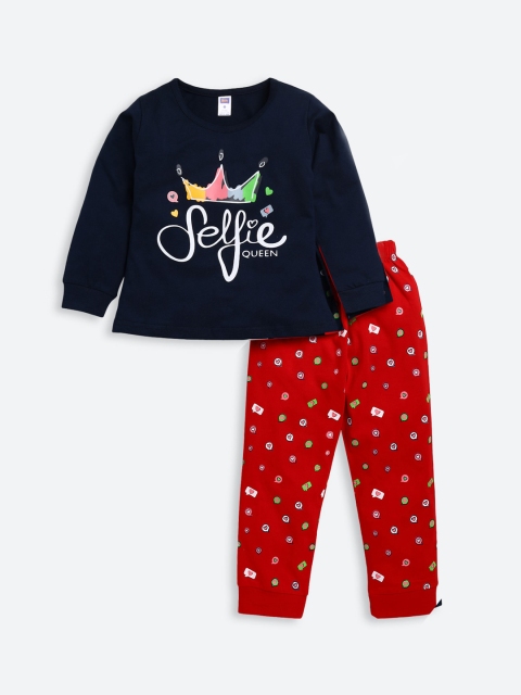 

Nottie Planet Girls Blue & Red Printed Night suit