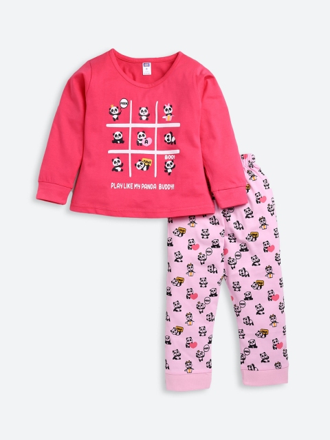 

Nottie Planet Girls Pink & Black Printed Night suit