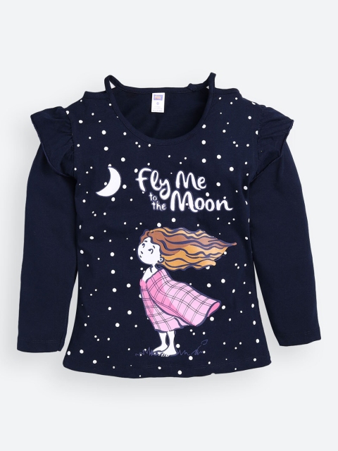 

Nottie Planet Girls Navy Blue Printed T-shirt