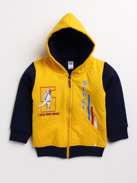 

Nottie Planet Boys Mustard Printed Hooded Sweatshirt