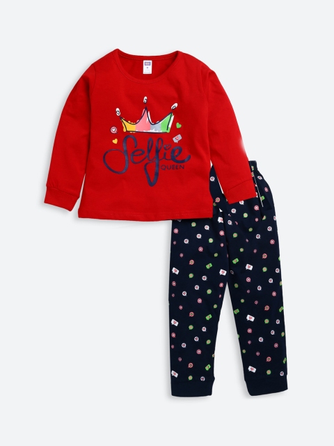 

Nottie Planet Girls Red & Black Printed Night suit