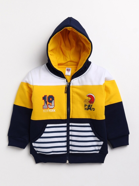 

Nottie Planet Boys Navy Blue Colourblocked Hooded Sweatshirt