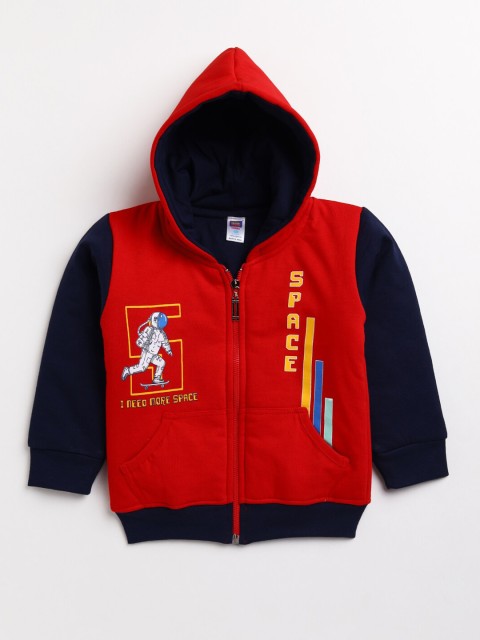 

Nottie Planet Boys Red Printed Hooded Sweatshirt