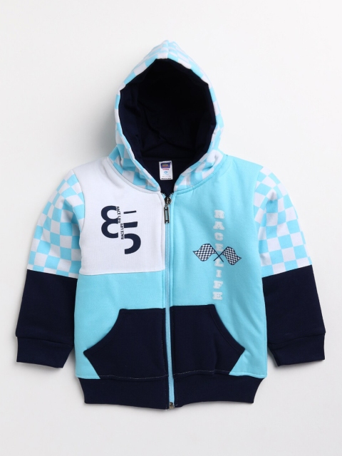 

Nottie Planet Boys Blue Colourblocked Hooded Pure Cotton Sweatshirt