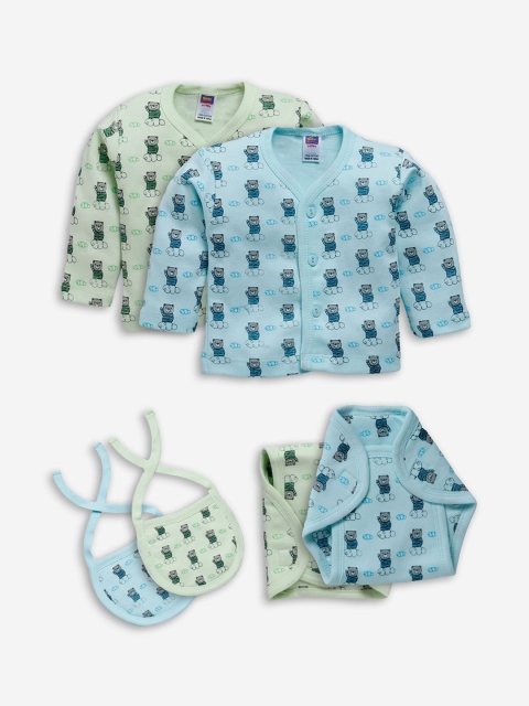 

Nottie Planet Infant Kids Pack Of 2 Pure Cotton Jhablas With Bibs & Hankes, Blue