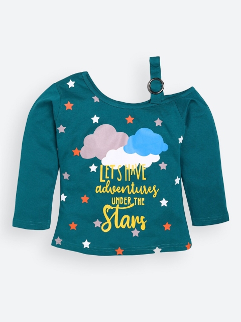 

Nottie Planet Girls Teal & Yellow Typography Printed T-shirt