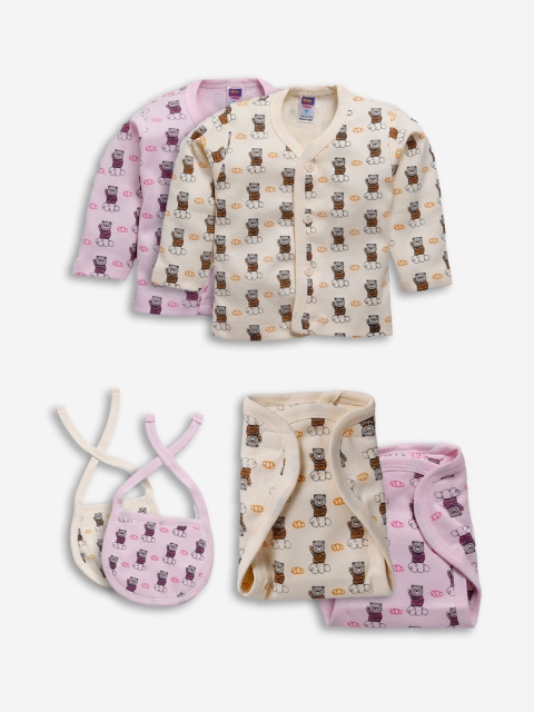 

Nottie Planet Unisex Kids Pack Of 2 Beige & Pink Printed Vest With Bibs & Hanky