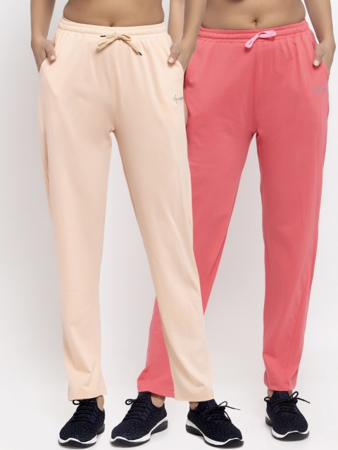 

NEUDIS Women Pack Of 2 Solid Cotton Track Pants, Pink