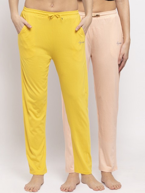 

NEUDIS Women Solid Cotton Set of 2 Track Pants, Yellow