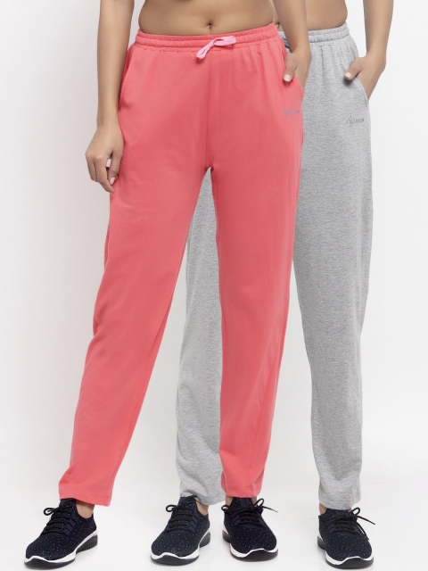 

NEUDIS Woman Pack of 2 Pink & Grey Melange Solid Cotton Track Pants