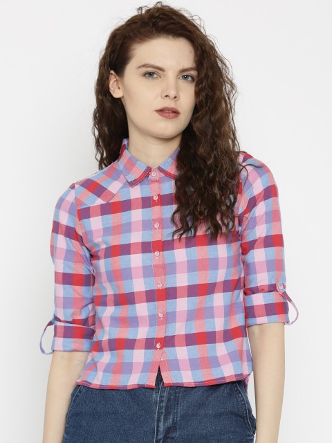 

SPYKAR Women Pink Checked Casual Shirt