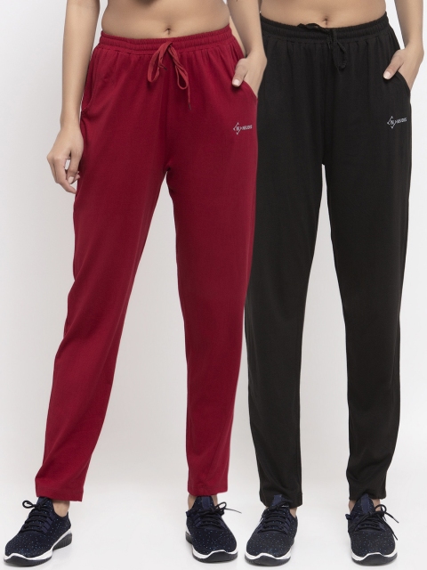 

NEUDIS Women Pack Of 2 Solid Cotton Track Pants, Maroon
