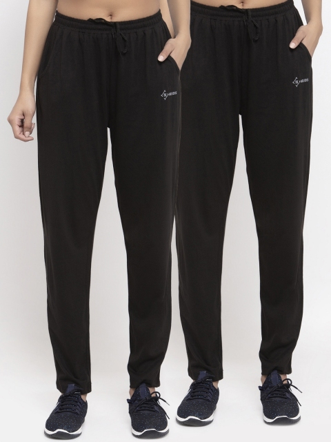 

NEUDIS Women Pack Of 2 Black Solid Cotton Track Pants