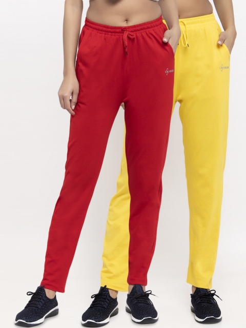 

NEUDIS Women Pack Of 2 Solid Cotton Track Pants, Red