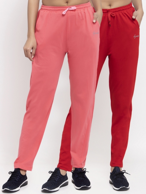 

NEUDIS Women Pack Of 2 Red & Pink Solid Cotton Track Pants