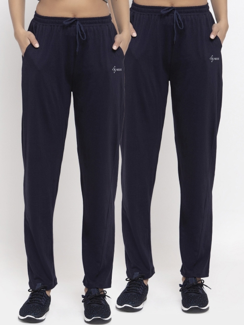 

NEUDIS Women Pack Of 2 Navy Blue Solid Cotton Track Pants