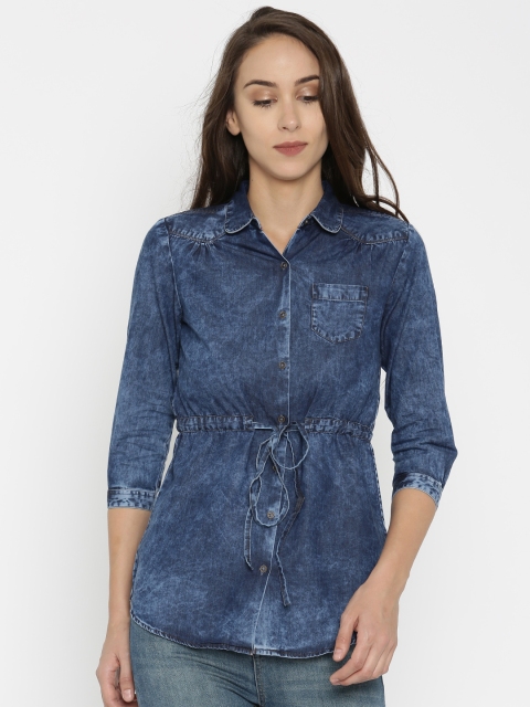 

SPYKAR Women Blue Faded Denim Shirt