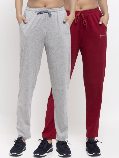 

NEUDIS Women Pack Of 2 Solid Cotton Track Pants, Grey