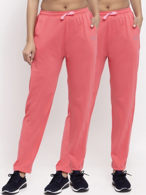 

NEUDIS Women Pack Of 2 Pink Solid Cotton Track Pants