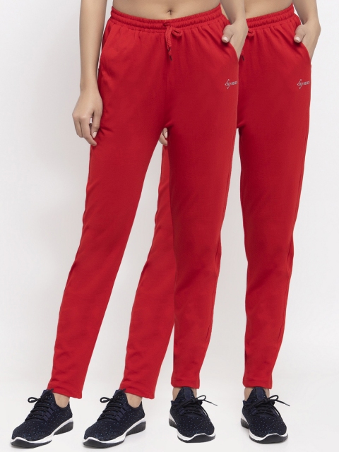 

NEUDIS Women Pack Of 2 Red Solid Cotton Track Pants