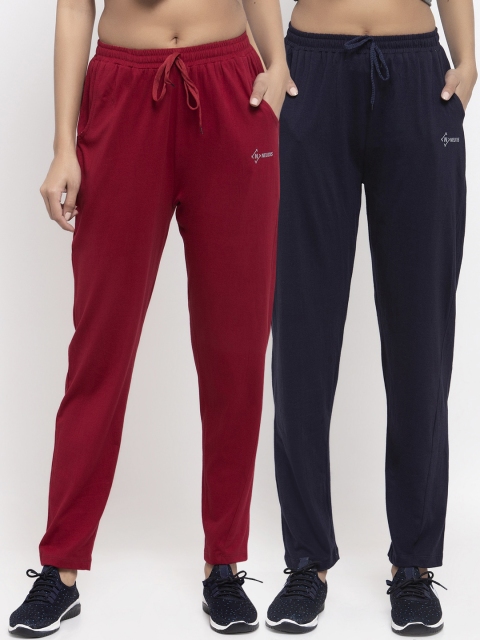 

NEUDIS Women Pack Of 2 Maroon & Navy Blue Solid Cotton Track Pants