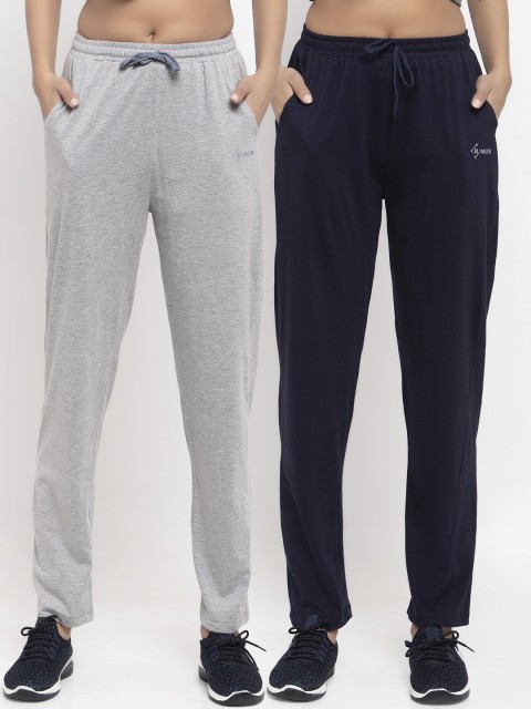 

NEUDIS Women Pack Of 2 Grey & Navy Blue Solid Cotton Track Pants