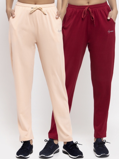 

NEUDIS Women Pack of 2 Solid Cotton Track Pants, Peach
