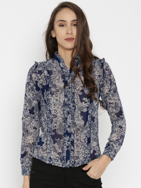 

SPYKAR Women Navy Blue & Off-White Printed Casual Shirt