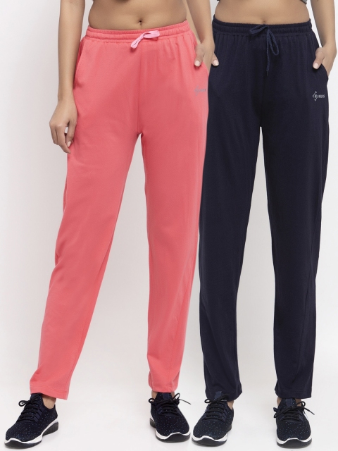 

NEUDIS Women Pack Of 2 Solid Cotton Track Pants, Pink