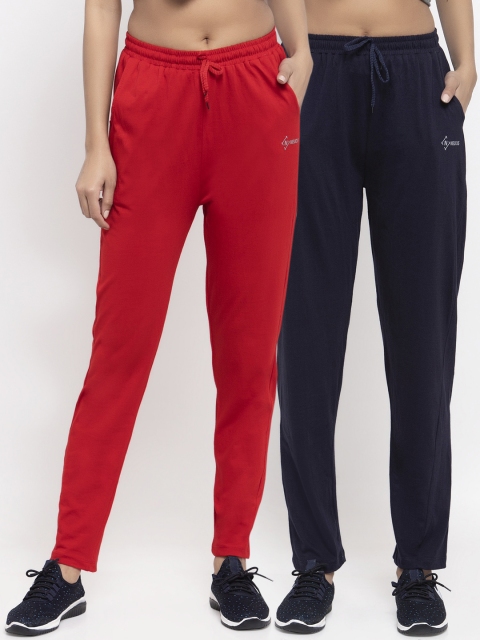 

NEUDIS Women Pack Of 2 Solid Lightweight Cotton Track Pants, Red