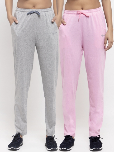 

NEUDIS Women Pack Of 2 Solid Cotton Track Pants, Pink